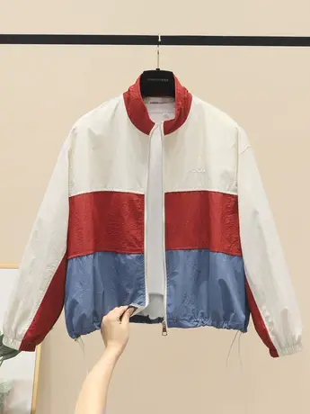 2023春秋新款欧货拼接撞色立领夹克外套女薄款百搭防风开衫上衣潮商品大图