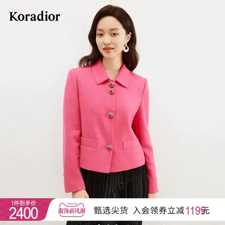 珂莱蒂尔女装2024年春季新款西装领短款呢大衣单排扣拼接设计外套图片