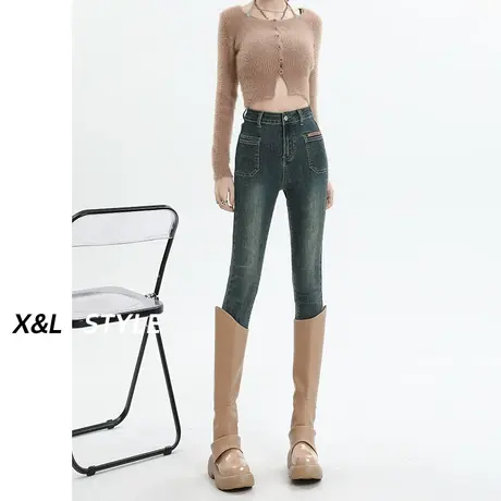 复古高腰小脚牛仔裤女秋季2023新款爆款修身显瘦弹力紧身铅笔裤子图片