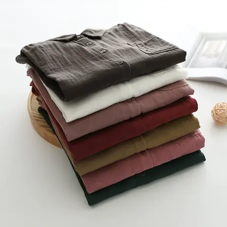 春秋装双层棉纱长袖衬衫女韩版宽松文艺百搭纯棉柔软女士打底衬衣商品大图