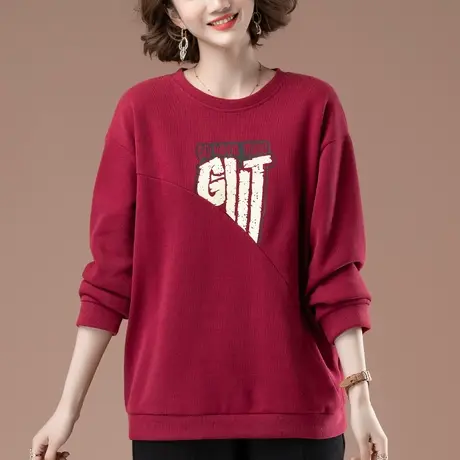 卫衣女春秋新款加肥加大码女装宽松百搭休闲印花遮肚减龄显瘦上衣商品大图