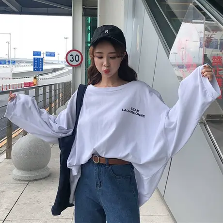 长袖t恤女早春秋装新款潮韩版宽松百搭打底小衫 早秋学院风上衣服图片