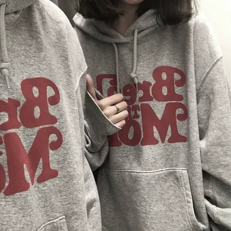 vintage灰色卫衣女套头2021年早秋欧美单穿宽松情侣连帽衫外套ins商品大图