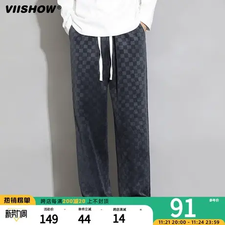 VIISHOW棋盘格运动裤男美式复古潮牌街头春秋宽松潮流休闲直筒裤商品大图