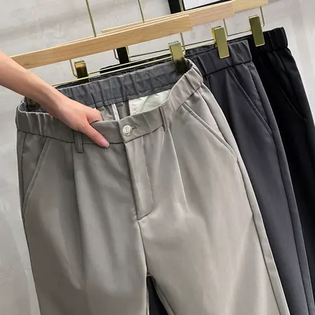 铜氨丝高档春秋季休闲裤男士宽松小脚九分裤松紧腰韩版潮流男裤子商品大图