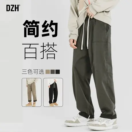 男士军绿色工装裤男秋冬新款直筒裤日系休闲裤坠感宽松裤子百搭商品大图