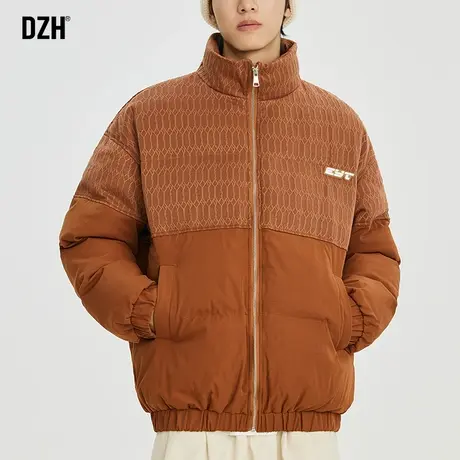 男士拼接立领棉衣外套男冬季潮流2023年新款美式棉服加厚短款棉袄商品大图