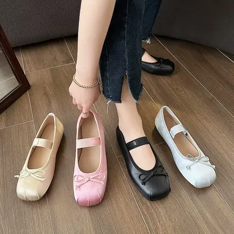 时尚爆款芭蕾舞玛丽珍单鞋子女春秋2024年新款夏季浅口平底奶奶鞋商品大图