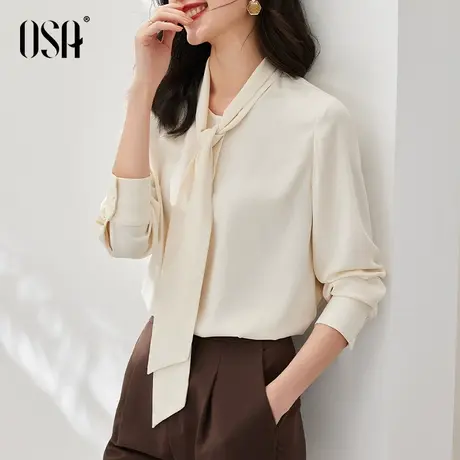 OSA欧莎春装2023年新款OL职业长袖衬衫女设计感小众宽松飘带衬衣商品大图