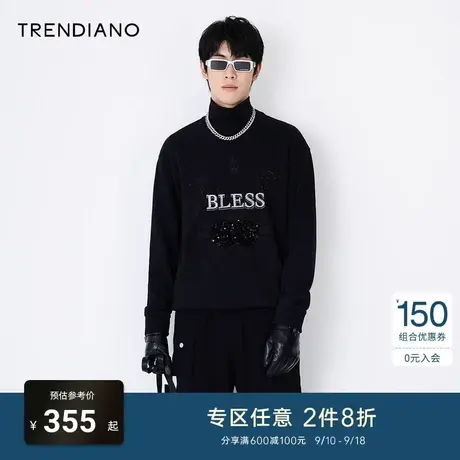 TRENDIANO官方潮牌春秋男装字母刺绣上衣潮流无帽套头长袖卫衣男商品大图