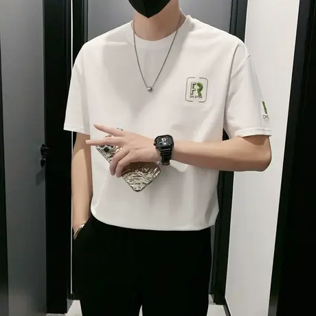 网红潮牌短袖T恤男2023新款夏季痞帅刺绣半截袖潮流百搭男装帅气t商品大图