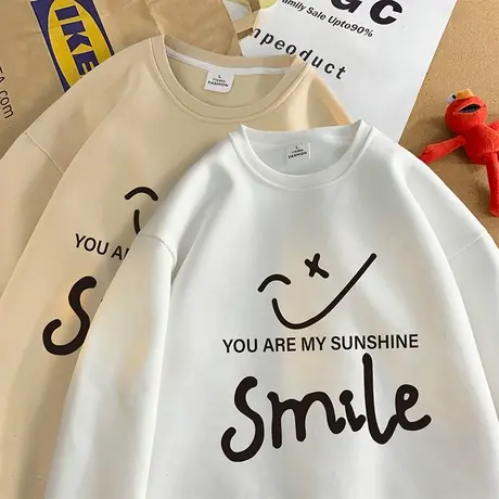 春秋季新款套头圆领卫衣男美式潮牌宽松长袖无帽打底衫加绒加厚款商品大图