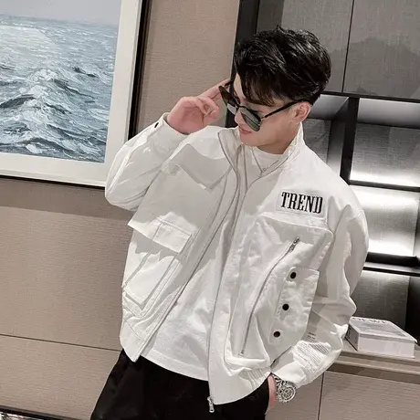 秋季男士夹克外套男装上衣工装翻领潮流时尚休闲原宿个性百搭ins商品大图
