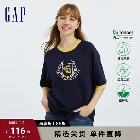Gap女装秋季新款LOGO轻薄天丝宽松短袖T恤学院风休闲上衣598887图片