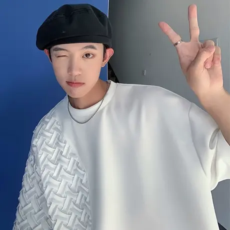 冰丝短袖男夏季潮牌t恤男ins港风设计感小众半袖潮流百搭宽松衣服商品大图