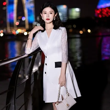 小晚礼服女平时可穿短款白色西装领简单大方高级感气质宴会连衣裙商品大图