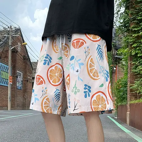 潮牌沙滩裤男夏季薄款印花短裤速干泳裤休闲宽松睡裤子五分大裤衩商品大图