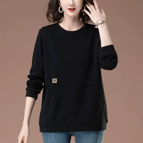 卫衣女春秋薄款加肥加大码女装宽松中老年妈妈遮肚子无帽休闲上衣商品大图