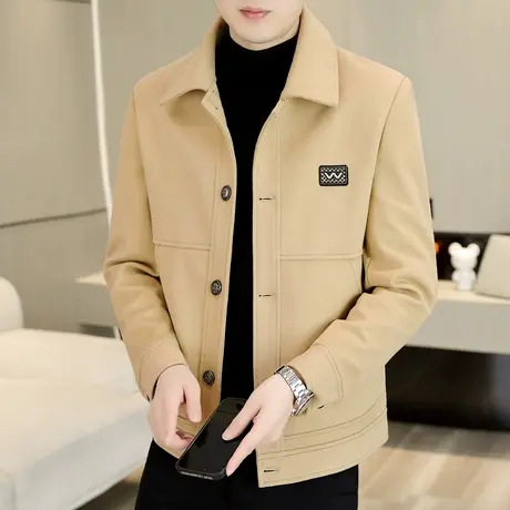 春秋季男士高档夹克外套翻领休闲呢子上衣时尚百搭男装毛呢茄克衫商品大图