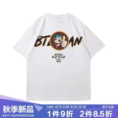 潮流时尚卡通字母印花短袖2023春夏季男圆领网红情侣宽松纯棉T恤商品大图