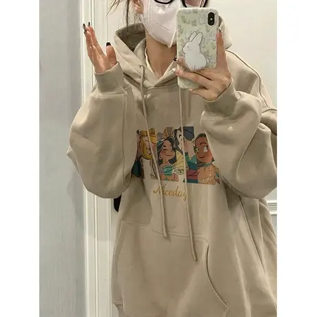 美式复古连帽卫衣女春秋薄款设计感小众宽松慵懒风上衣外套小个子图片