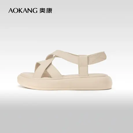 奥康女鞋 夏季新款厚底一字带罗马鞋时尚舒适百搭通勤女凉鞋图片