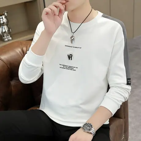 圆领卫衣男加绒加厚2023新款秋季百搭长袖T恤潮流青年上衣打底衫商品大图