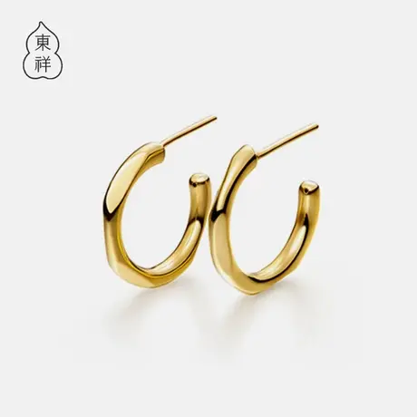 东祥黄金耳钉长款女耳环简单光面圆圈切面足金妈妈工艺耳饰金饰商品大图