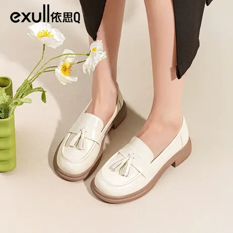 依思q英伦小皮鞋女2023年新款冬季爆款一脚蹬女鞋单鞋软底乐福鞋商品大图