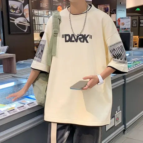 纯棉短袖男款夏季宽松圆领百搭t恤男潮牌潮流休闲帅气半袖体恤衫T商品大图