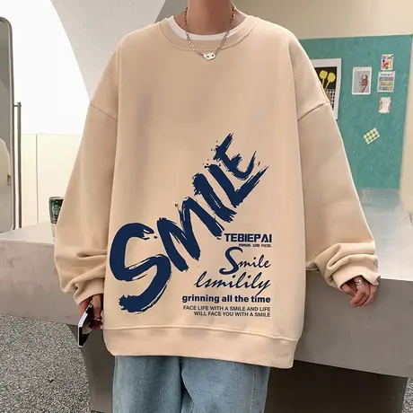 卫衣男春秋季oversize宽松圆领长袖t恤2023新款男装ins潮牌打底衫商品大图