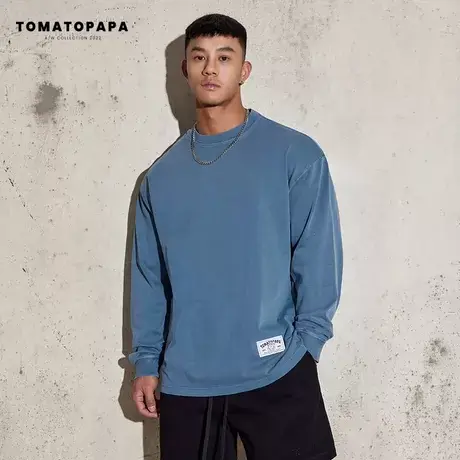 TOMATOPAPA原创美式长袖t恤男潮牌春秋款宽松打底衫圆领套头上衣商品大图