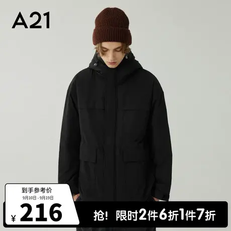 A21outlets男装宽松连帽棉服夹棉外套2022秋冬季新款休闲保暖棉衣商品大图