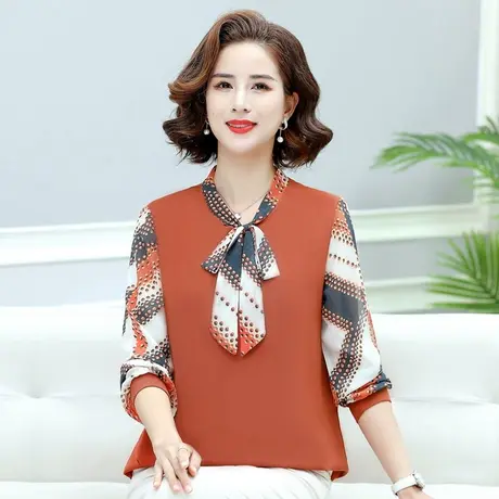 妈妈春装小衫2022早春新款上衣洋气时尚中老年女春秋遮肚打底小衫商品大图