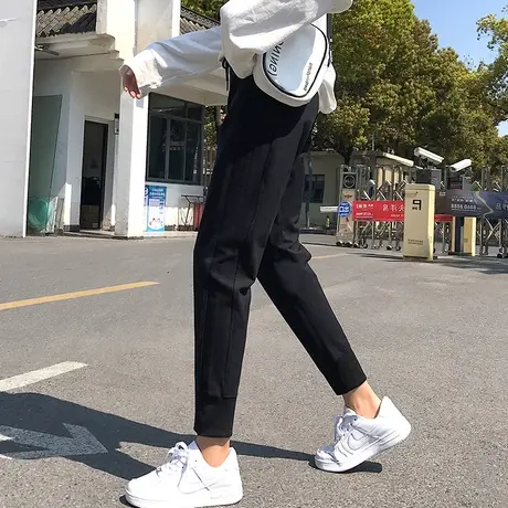 休闲运动裤2022新款女春夏薄款拼接束脚显瘦百搭卫裤超火ins潮图片