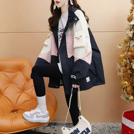 宽松慵懒风休闲连帽工装外套女2023新款秋季洋气百搭设计感派克服商品大图