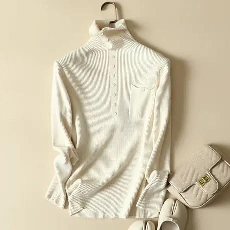 清仓！秋冬新款韩版堆堆高领毛衣套头针织打底衫洋气内搭女士上衣商品大图