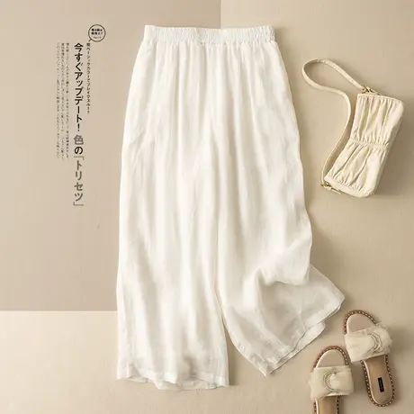 享永子七分九分苎麻阔腿裤女文艺复古双层棉麻休闲裤2023夏季新款商品大图