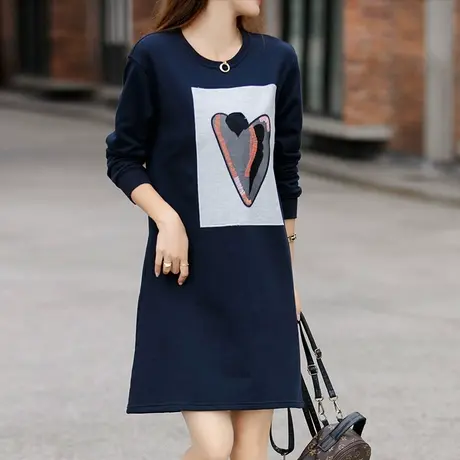 休闲宽松中长款加绒加厚保暖打底衫女秋冬装洋气2023新款内搭圆领商品大图