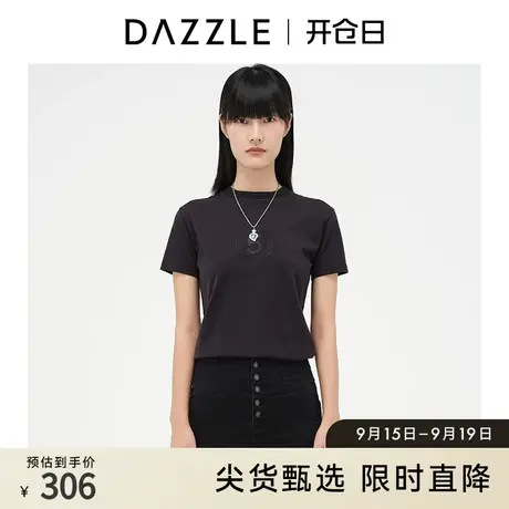 DAZZLE地素奥莱 黑色字母刺绣休闲短袖T恤女2D4B3061A图片