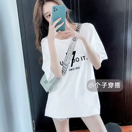 爆款短袖T恤女纯棉2023夏季小个子中长款遮屁股宽松新款小众上衣商品大图