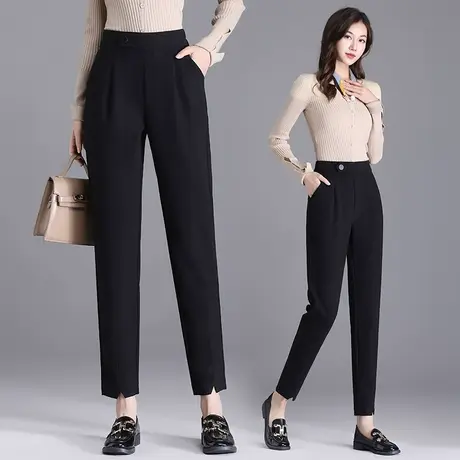 西装哈伦裤女小个子高腰黑色九分休闲裤2023新款秋季直筒老爹女裤商品大图