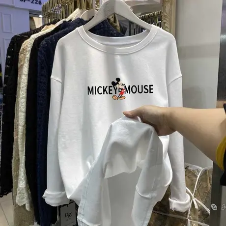 纯棉内搭加厚磨毛打底衫2022年秋冬新款中长款宽松长袖秋装T恤女商品大图