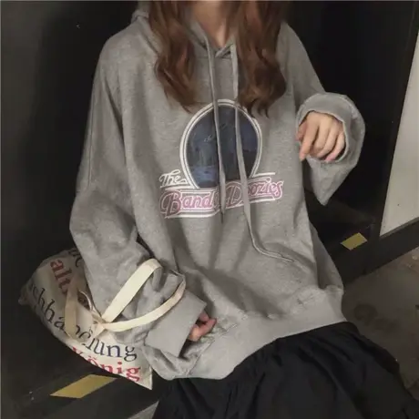 卫衣女2023新款灰色连帽女装潮韩版百搭套头薄款外套休闲上衣潮图片