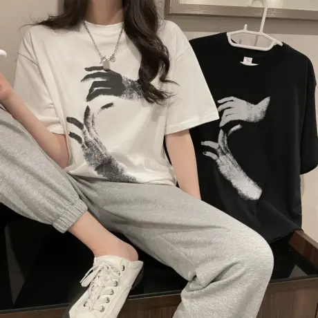 春夏短袖t恤女ins潮2023新款韩版慵懒风bf宽松学生半袖体恤上衣潮图片