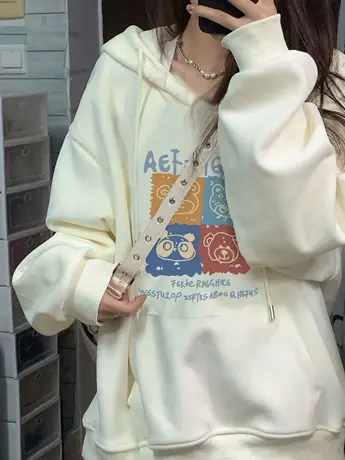 卫衣女秋冬加绒加厚宽松连帽小众设计潮牌小个子oversize外套上衣图片