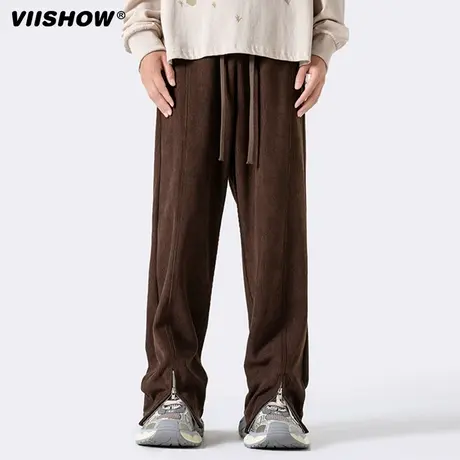 VIISHOW灯芯绒裤子男秋冬潮牌设计感开叉拉链阔腿裤宽松休闲长裤商品大图