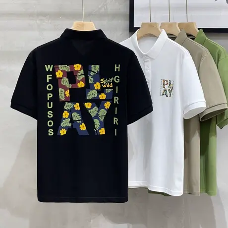 冰丝夏季男士个性印花翻领polo衫宽松短袖美式休闲体恤帅气上衣潮商品大图