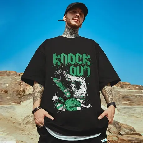 高街短袖t恤大码男装纯棉宽松欧美夏季oversize美式上衣服ins潮牌商品大图