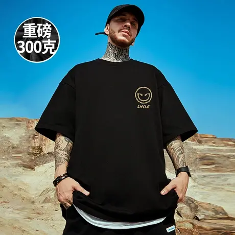 鬼脸港风潮牌重磅嘻哈小恶魔短袖T恤男潮宽松大码情侣装笑脸半袖图片